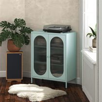 Mr. Kate Luna Short 2-Door Accent Cabinet with Fluted Glass, Black