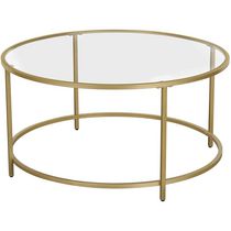 Boutique Home - Table basse ronde, cadre en acier doré chic et base en verre trempé
