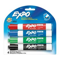 Expo Low-Odour Dry-Erase Marker, Assorted Colours, Chisel Tip, 4/PK