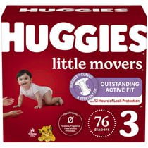 HUGGIES Little Movers Baby Diapers, Giga Pack, Sizes 3-8 | 76-38 Count, Sizes 3-8 | 76-38 Count