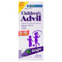 Children's Advil Fever and Pain Relief Ibuprofen Oral Suspension, Dye Free, Grape, 120 mL