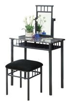 Monarch Specialties Vanity Set, Set Of 2, Makeup Table, Organizer, Dressing Table, Bedroom, Metal, Laminate, Grey Marble Look, Black, Transitional