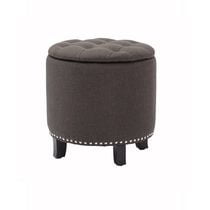 Denver Round Ottoman Fabric Storage (Gris Anthracite)