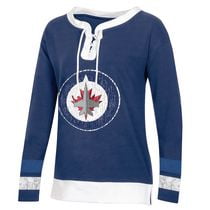 T-shirt Jets de Winnipeg de la LNH tendance pour dames a manches longues avec lacet a l'encolure et empiecements do couleur