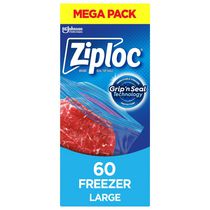 Ziploc Grands sacs de congélation avec double sceau zipper et onglets ouverts faciles, Grand, Mega Pack, 60 Compter
