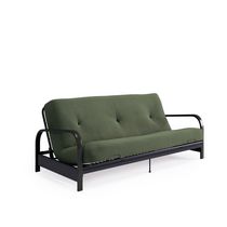 Cadre de futon deux places avec accoudoirs en métal noir Cleo et matelas de 6 po avec remplissage de polyester haute densité thermolié