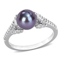 Bague Miabella en argent sterling avec perles de culture d'eau douce noires et accents de diamants
