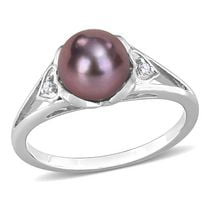 Miabella Black Freshwater Cultured Pearl and Diamond Accent Sterling Silver Heart Ring