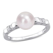 Miabella Freshwater Cultured Pearl and Created White Sapphire Sterling Silver Cocktail Ring