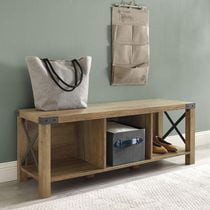 Banc d'entrée en bois et en métal de style campagnard de 121,92 cm (48 po) - Bois de grange récupéré