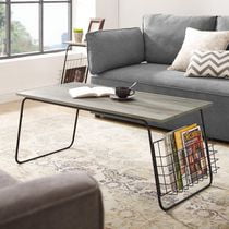 Table basse moderne de 101,6 cm (40 po) avec porte-revues - Gris délavé / Noir