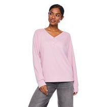T-shirt côtelé avec col henley George pour femmes Tailles TP–TTG