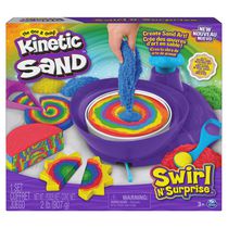 Kinetic Sand, Coffret Swirl N' Surprise avec 907 g de sable modelable rouge, bleu, vert et jaune et 4 outils, Jouets sensoriels pour les enfants à partir de 3 ans
