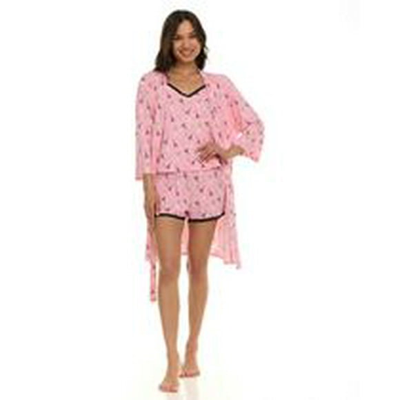 Ensemble pyjama 3 pièces confortable pour femme : peignoir, haut caraco et short – Exclusivité en ligne