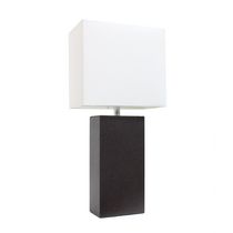 Elegant Designs Modern Leather Table Lamp with White Fabric Shade