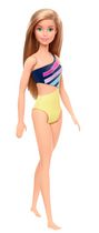 Poupée ​Barbie, blonde, vêtue d’un maillot de bain fleuri rose et bleu
