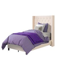CorLiving Fairfield Twin Fabric Panel Bed with Wings in Beige