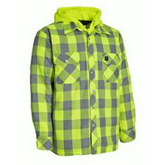 Forcefield Hi Vis Hooded Buffalo Plaid Quilt-Lined Flannel Shirt Jacket