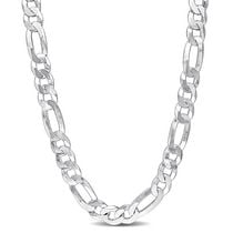 Miabella 18K White Gold Plated Sterling Silver Figaro Flat Necklace