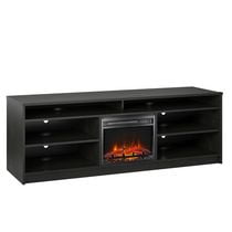Meuble télé avec foyer électrique encastrable et 6 étagères Hendrix d’Ameriwood Home pour téléviseurs allant jusqu’à 75 po, chêne noir