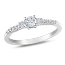 Bague de Prommesse Miabella avec 0.30 Carat de Saphir Blanc Synthétique et Accents de Diamant en Argent Sterling