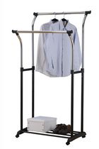Mainstays Porte-vêtements réglable à double tige - Organisateur de vêtements à roulettes - Noir/Chrome