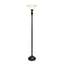 Elegant Designs 1 Light Torchiere Floor Lamp with Marbelized White Glass Shade