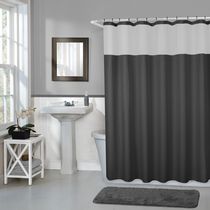 Rideau de douche en tissu Smart Curtains Hendrix Home Trends avec crochets à roulement à billes, 178 cm x 183 cm (70 po x 72 po), noir