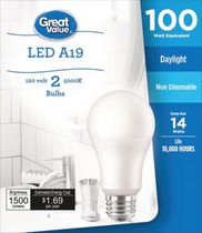 Ampoules DEL Great Value A19 100 W lumière du jour, paq. de 2
