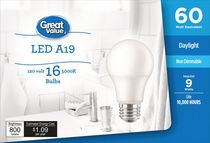 Great Value Ampoules DEL A19 60 W lumière du jour, paq. de 16