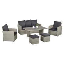 Outsunny 6 PCS Outdoor Patio Dining Table Sets All Weather PE Rattan Sofa Chair Furniture set Indoor Outdoor Backyard Garden with Cushions & Plastic Wood Table Top Grey