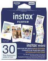 Fujifilm Instax Mini Film 3 Pack (30 exposures) with BONUS Stickers