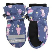 FlapJackKids - Toddler, Kids, Girls Water Repellent Ski Mittens - Ribbed Cuffs - Unicorn / Indigo