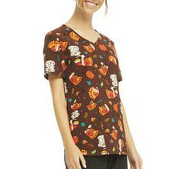 Scrubstar Women's Gobble 'Til You Wobble V-Neck Print Top