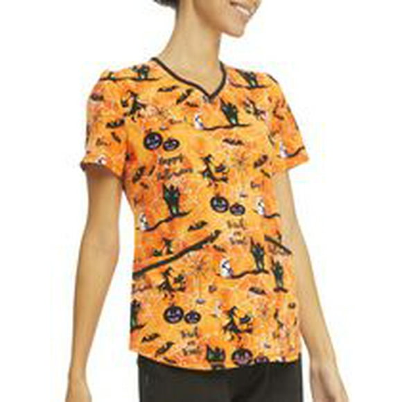 Scrubstar Women's "Creepy Creatures" V-Neck Print Top