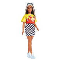 Barbie Fashionistas Doll #179, Curvy, Long Highlighted Hair & Crop Top, Checkered Skirt, Sneakers & Sunglasses, 3 to 8 Years Old