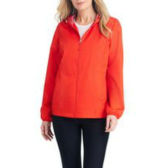 Details Women's Windbreaker With Striped Lining Trim Inside of Hood & Yoke