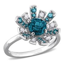 Miabella 1-3/4 Carat T.G.W. London Blue Topaz and White Topaz Sterling Silver Starburst Ring