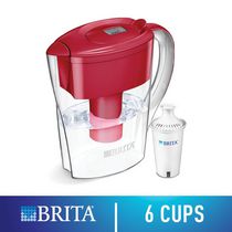 Brita® Small 6 Cup Water Filter Pitcher with 1 Standard Filter, BPA Free, Space Saver, Red