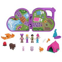 ​Polly Pocket Polly & Friends Pack, Animal Campout Theme, Heart-shaped Case, Scenic Backdrop, 4 Micro Dolls, 10 Accessories, Great Gift for Ages 4 Years Old & Up