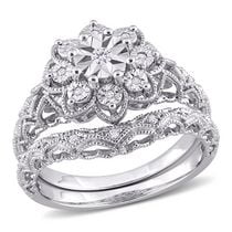 Miabella 1/10 Carat T.W. Diamond Sterling Silver Floral Bridal Set