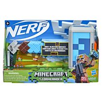 Nerf Minecraft, marteau lance-fléchettes Stormlander, tire 3 fléchettes, inclut 3 fléchettes Nerf Elite officielles