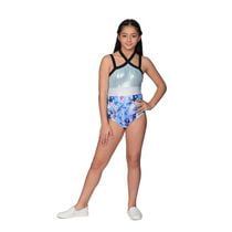 Justice Girls Ice Blue Floral Leotard With Scrunchie