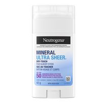 Neutrogena Mineral Ultra Sheer® Sec au toucher Bâton visage et corps FPS 50, avec vitamine E, protection solaire à base d'oxyde de zinc