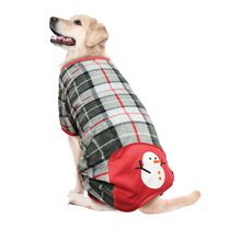 Way to Celebrate Vêtements pour chiens : Pyjama en molleton pour chiens, carreaux gris et noir avec une sérigraphie de bonhomme de neige, taille XS-XL