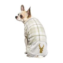 Way to Celebrate Vêtements pour chiens: Pyjama en molleton pour chiens, carreaux ivoire avec une sérigraphie scintillante de renne, taille XS-XL