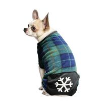 Way to Celebrate Vêtements pour chiens : Pyjama en molleton pour chiens, carreaux bleu et vert avec une sérigraphie flocon de neige, taille XS-XL