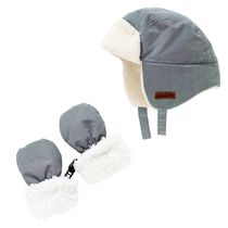 Juddlies - Collection On the Go - Ensemble bonnet et mitaines d'hiver pour bébé, nourrisson et nouveau-né- Gris chevrons