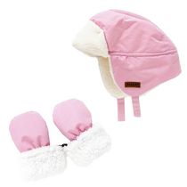 Juddlies - Collection On the Go - Ensemble bonnet et mitaines d'hiver pour bébé, nourrisson et nouveau-né- Rose à chevrons