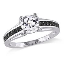 Asteria 1.38 Carat T.G.W. Created White Sapphire and 0.14 Carat T.W. Black Diamond Sterling Silver Ring